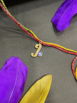 Digital Dress Room - Gold J Letter Evil Eye Thread Rakhi