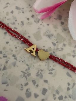 Digital Dress Room - Gold A Letter Heart Charm Thread Rakhi