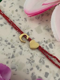 Digital Dress Room - Gold C Letter Heart Charm Thread Rakhi