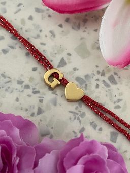 Digital Dress Room - Gold G Letter Heart Charm Thread Rakhi