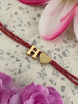 Digital Dress Room - Gold H Letter Heart Charm Thread Rakhi