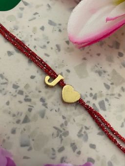 Digital Dress Room - Gold J Letter Heart Charm Thread Rakhi