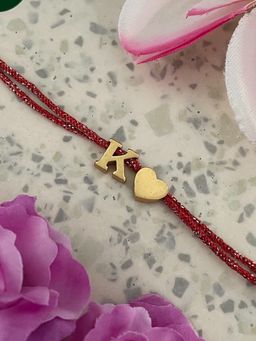 Digital Dress Room - Gold K Letter Heart Charm Thread Rakhi