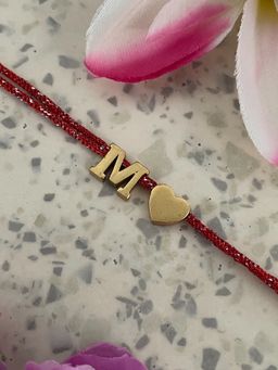Digital Dress Room - Gold M Letter Heart Charm Thread Rakhi