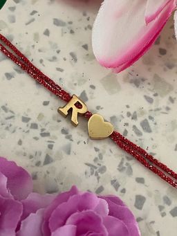Digital Dress Room - Gold R Letter Heart Charm Thread Rakhi