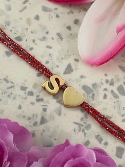 Digital Dress Room - Gold S Letter Heart Charm Thread Rakhi
