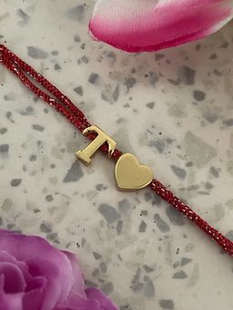 Digital Dress Room - Gold T Letter Heart Charm Thread Rakhi