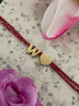 Digital Dress Room - Gold W Letter Heart Charm Thread Rakhi