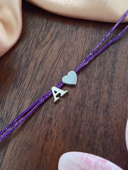 Digital Dress Room - A Letter Silver Heart Charm Theard Rakhi