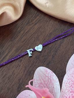 Digital Dress Room - F Letter Silver Heart Charm Theard Rakhi