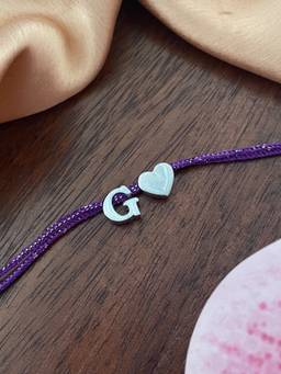 Digital Dress Room - G Letter Silver Heart Charm Theard Rakhi