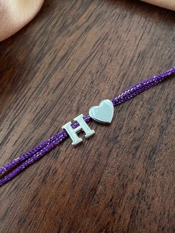 Digital Dress Room - H Letter Silver Heart Charm Theard Rakhi