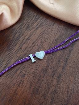 Digital Dress Room - I Letter Silver Heart Charm Theard Rakhi
