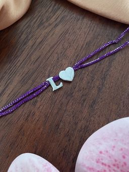 Digital Dress Room - L Letter Silver Heart Charm Theard Rakhi