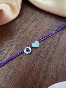 Digital Dress Room - O Letter Silver Heart Charm Theard Rakhi