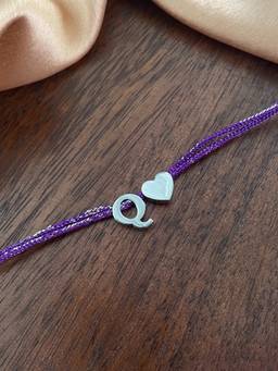 Digital Dress Room - Q Letter Silver Heart Charm Theard Rakhi