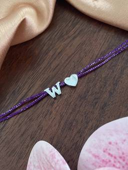 Digital Dress Room - W Letter Silver Heart Charm Theard Rakhi