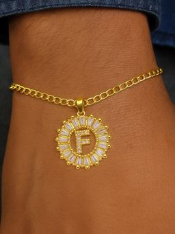 Digital Dress Room - Gold F Letter Diamond Bracelet Rakhi