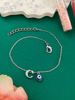 Digital Dress Room - Silver C Letter Evil Eye Bracelet Rakhi