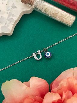 Digital Dress Room - Silver U Letter Evil Eye Bracelet Rakhi