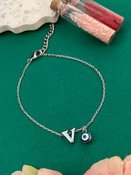 Digital Dress Room - Silver V Letter Evil Eye Bracelet Rakhi