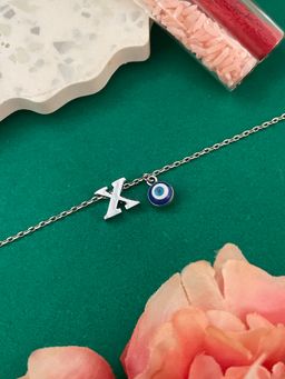 Digital Dress Room - Silver X Letter Evil Eye Bracelet Rakhi