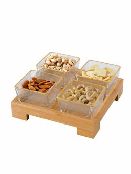 The Better Home - Square Glass Bowl With Tray, Set of 4, 180Ml