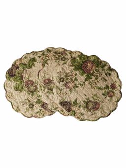 Belleven - Cotton Romantic Cabbage Rose Round Quilted Placemats Multicolour (Set of 4)
