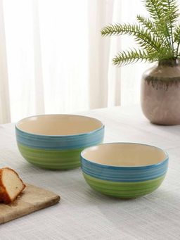 VarEesha - Ananda Blue Green Ceramic Large Serving Bowls Set of Two