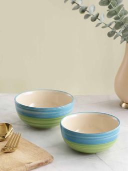 VarEesha - Ananda Blue Green Ceramic Small Serving Bowls Set of Two