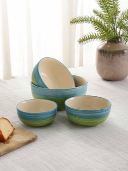 VarEesha - Ananda Blue Green Ceramic Serving Bowls Set of Four