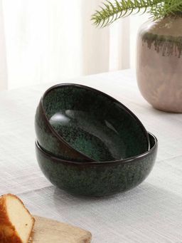 VarEesha - Foliage Green Ceramic Serving Bowls Set of Two