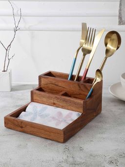VarEesha - Sheesham Wood Five Part Napkin & Spoon Holder/ Cutlery Caddy