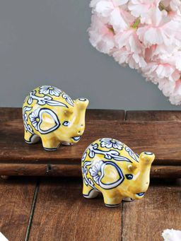 VarEesha - Manohar Yellow White Ceramic Elephant Salt N Pepper Set