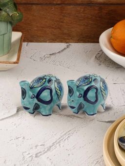 VarEesha - Vrinda Green Ceramic Elephant Salt N Pepper Set