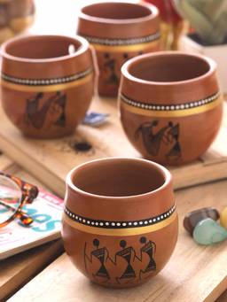 VarEesha - Ethnic Hand Painted Kulhad Cups Set of Four