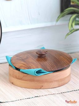 VarEesha - Sheesham Wood Enamelled Casserole Chapati Box / Multipurpose Storage Box