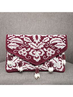 Peora - Clutch Purses for Women Wedding Handmade Evening Party Bridal Clutch - Maroon