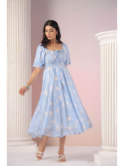 Polago Clothing - Sky Blue and Cream Midi Dress