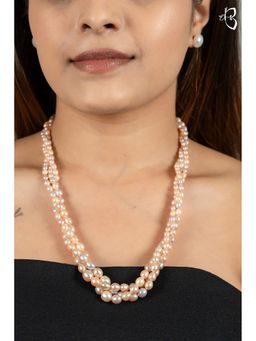 EVAARAZ - Peach Freshwater Pearl Double Layer Necklace