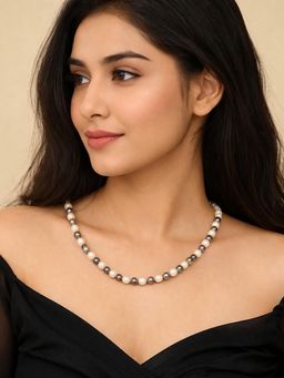 EVAARAZ - Black and Cream Freshwater Pearl Necklace