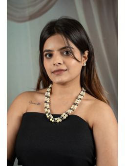 EVAARAZ - Cream and Black Freshwater Pearl Double Layer Necklace