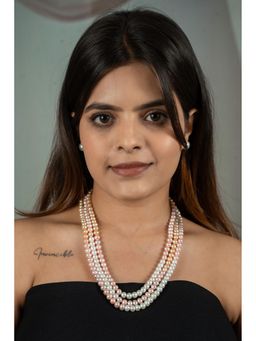 EVAARAZ - Pink, Cream and White Freshwater Pearl Triple Layer Necklace