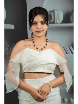 EVAARAZ - Green, Black and White Freshwater Pearl Necklace