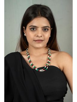 EVAARAZ - Ruby Red, Emerald Green and White Freshwater Pearl Necklace