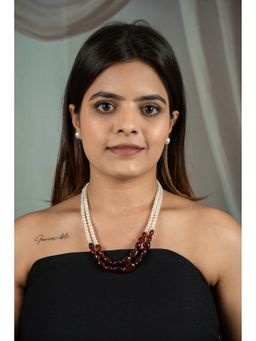 EVAARAZ - Ruby Beads and Freshwater Pearl Double Layer Necklace