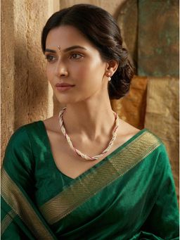 EVAARAZ - Twisted Freshwater Pearl Necklace with Ruby Accent