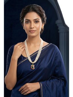 EVAARAZ - Multi-Strand Freshwater Pearl Necklace with Ruby Emerald Pendant