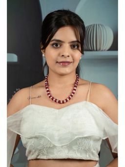 EVAARAZ - Ruby Beads and Freshwater Pearl Necklace