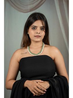 EVAARAZ - Light Green Beads and Freshwater Pearl Necklace